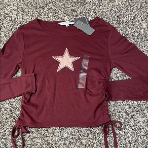 Grayson Threads Cinched Burgundy Star Long Sleeve Top Sz M | NWT